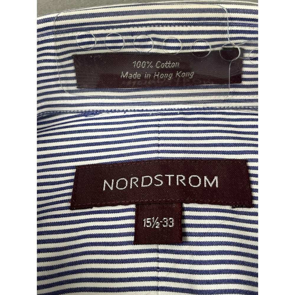 Nordstrom Dress Shirt Men's 15.5-33" Striped Button Down Collar Pocket -Lot of 2 - Picture 3 of 10